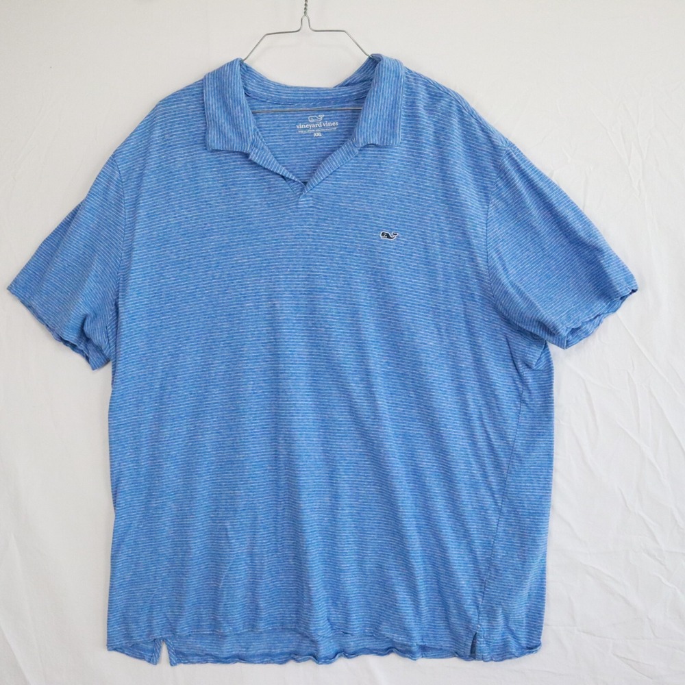 Vineyard Vines Polo Shirt Mens‎ 2XL XXL Golf Casual Blue Striped Short Sleeve